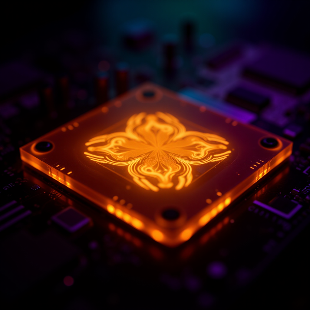 A bioluminescent orchid blooming in complete darkness