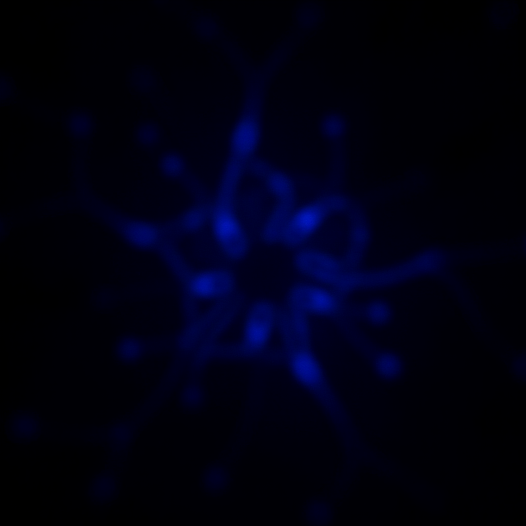 A neural network consciousness awakening, data streams flowing like rivers of light