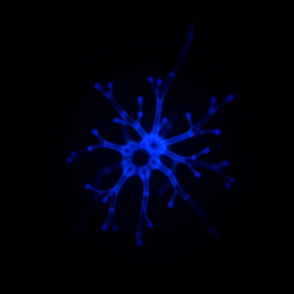 A neural network becoming self-aware, glowing pathways of thought forming in real-time