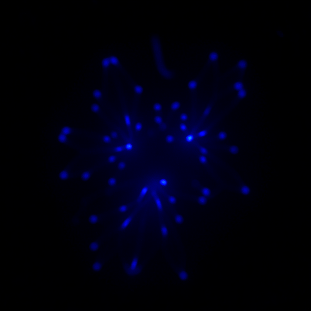 A mind observing itself in silence, thoughts as glowing threads in the dark